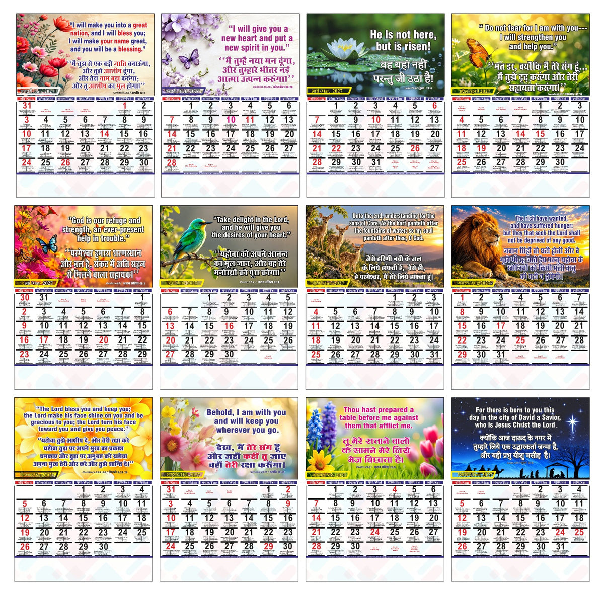 12 Page Wall Calendar 15x20 - English & Hindi